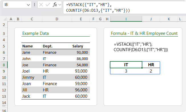 How to create a Mini Summary Table With VSTACK in Excel?
