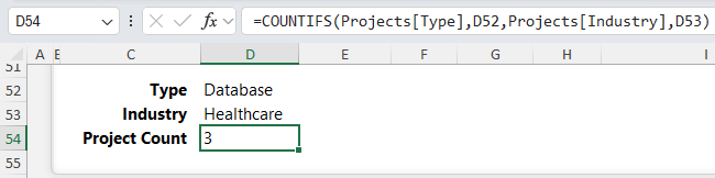 Excel screenshot showing COUNTIFS formula.
