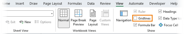 How to remove gridlines from worksheets in Excel