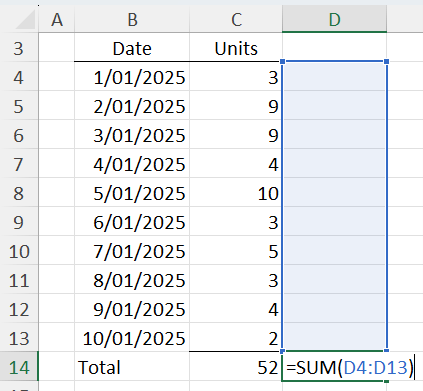 Example of relative reference in Excel
