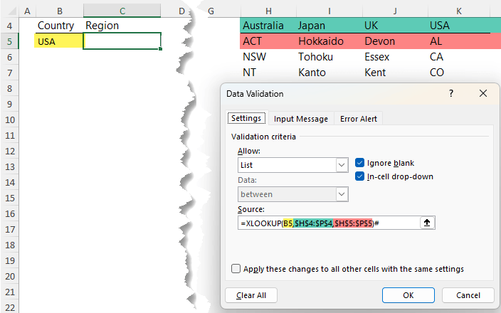 how to create country, state, city dropdowns in Excel?