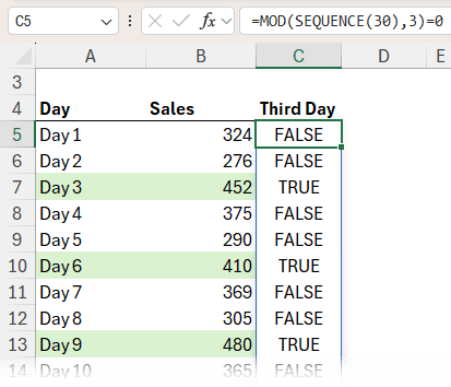 identify every nth day in Excel