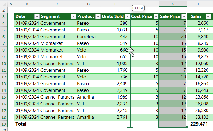 how to reorder columns in an Excel table?