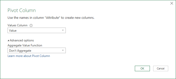 pivot column options