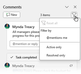 how to filter comments in Excel?