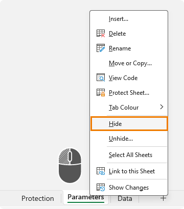 How to make sheets disappear without deleting them in Excel?