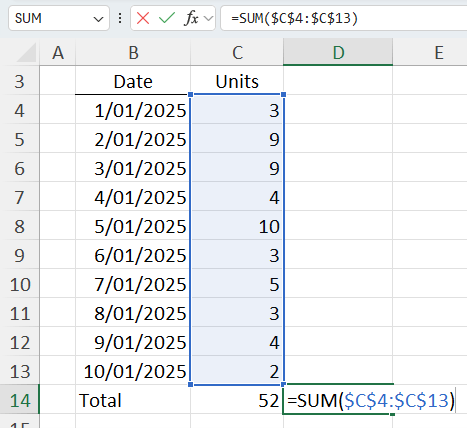 Absolute reference in Excel