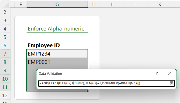 Using wildcard id Strict Data Validation in Excel?
