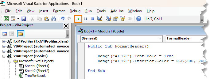 how to run a macro from VBA editor in Excel?