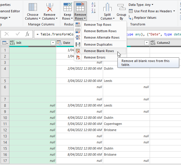 remove blank rows using the ribbon