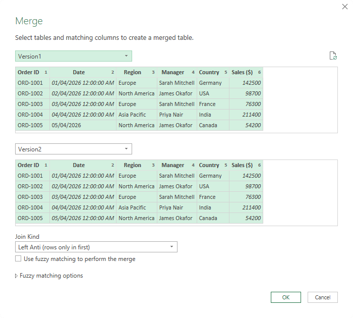 Compare Excel data using Power Query?
