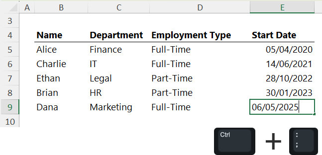 how to insert today's date in Excel?