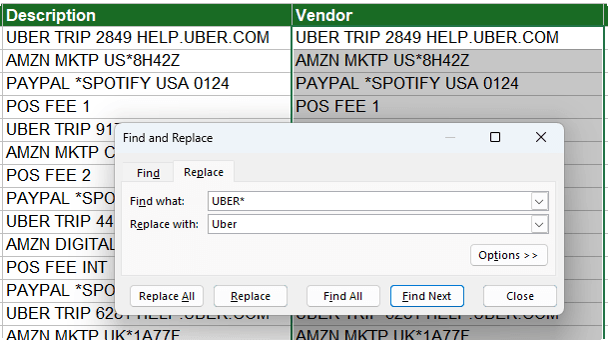 Using Asterisk in Excel's find and replace tool