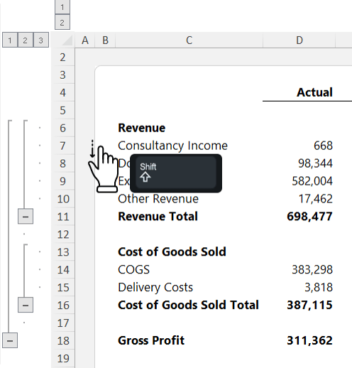How to scroll easily in grouped rows Excel?