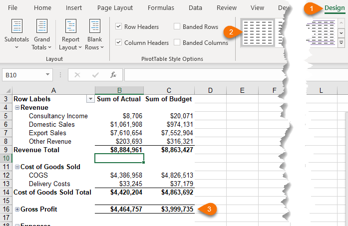 excel pivottable format style