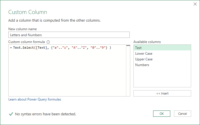 select letters and numbers