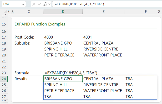 how to use the EXPAND function in Excel?