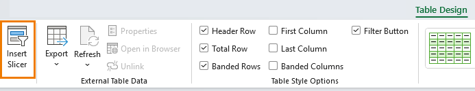 how to insert a Slicer for an Excel table?