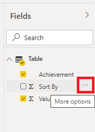 sort by field more options