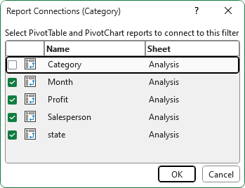 Connect slicers to each dashboard via Report Connections