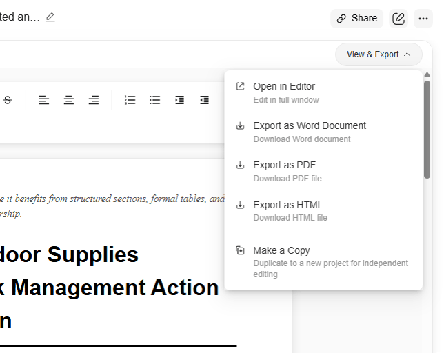 How to export the action plan from GensparkAI?