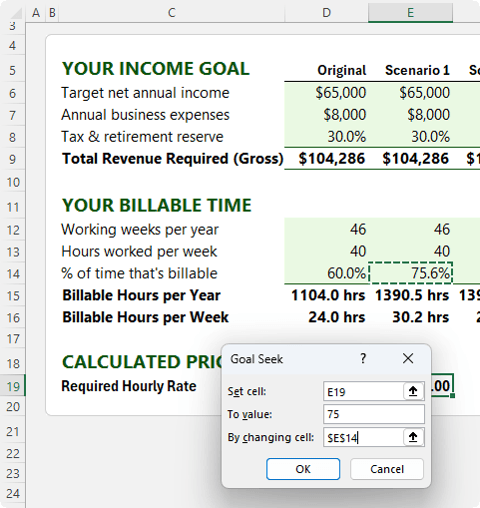Using Goal Seek to Work Backwards in Excel?