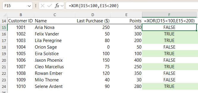 XOR Table Example