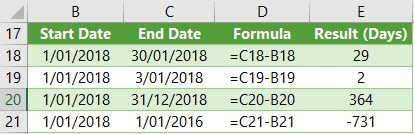 subtract dates in excel