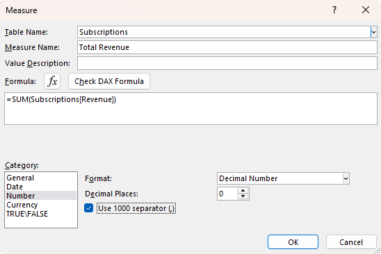 How to create a simple SUM DAX measure in Power Pivot in Excel?