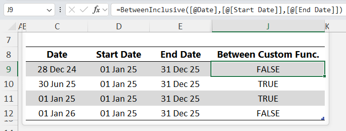 Excel screenshot showing custom LAMBDA function in use.