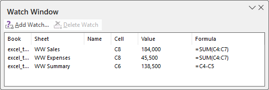 how to use Watch Windo in Excel?