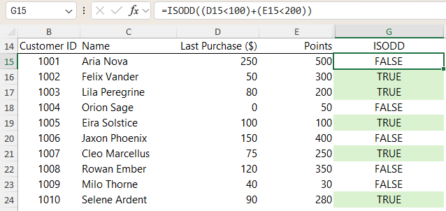 Boolean Logic using ISODD Function