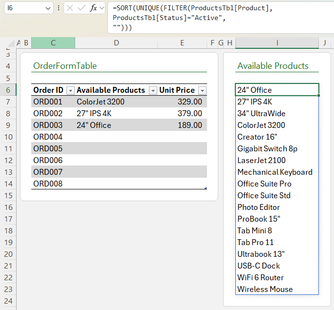 Creating filtered dropdowns in Excel