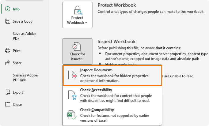 How to inspect an Excel file for personal information?