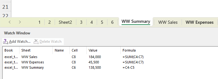 how to dock a watch window in Excel? 