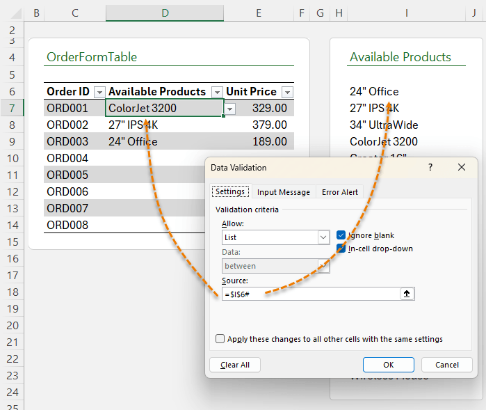 A screenshot of filtered dropdowns in Excel