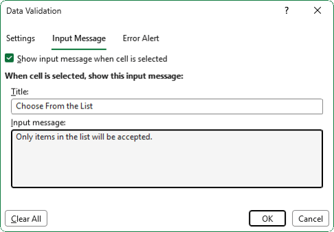 How to Show the Default Input Message in Excel Data Validation?