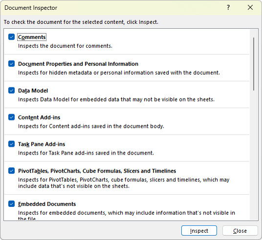 Removing personal information from shared Excel files