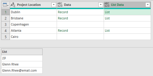 preview of list data