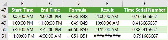 subtract time from times in excel