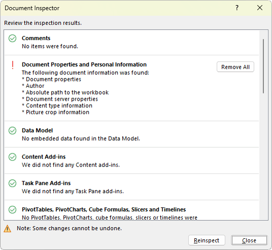 Removing personal information from shared Excel files