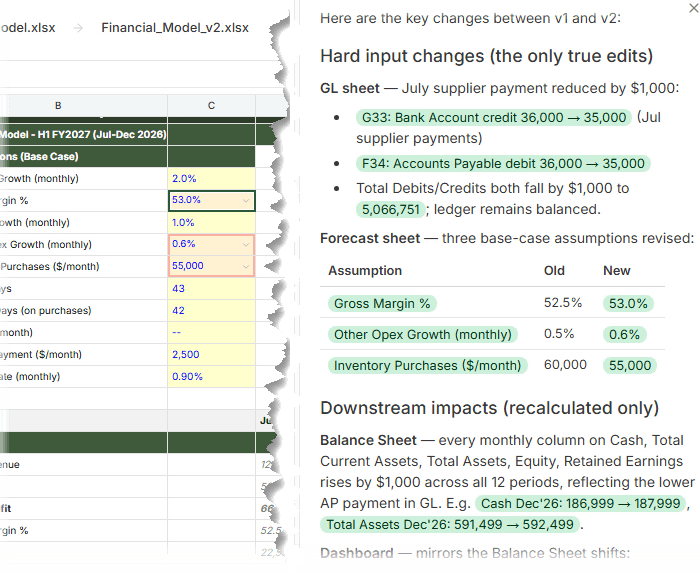 How to highlight computed cell changes affected by upstream formula updates?
