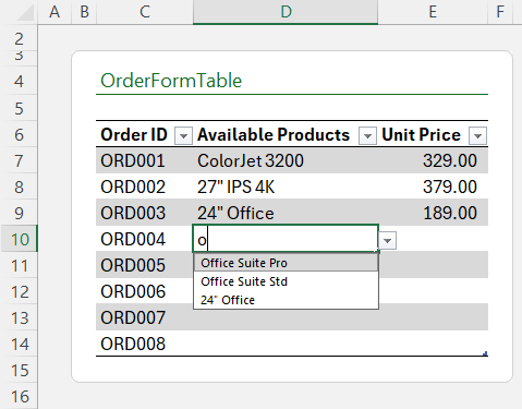 Searching values in Excel dropdowns