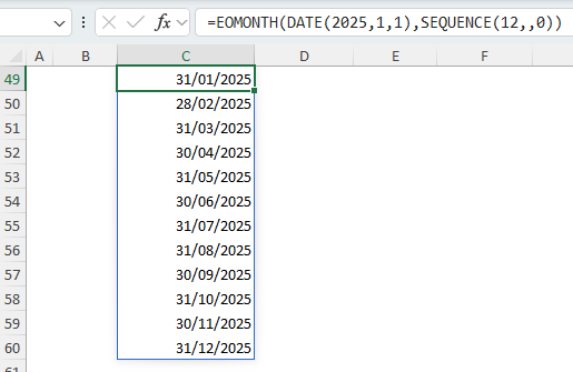 Using EOMONTH function with SEQUENCE function
