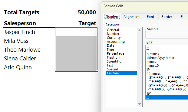 how to hide values in Excel?