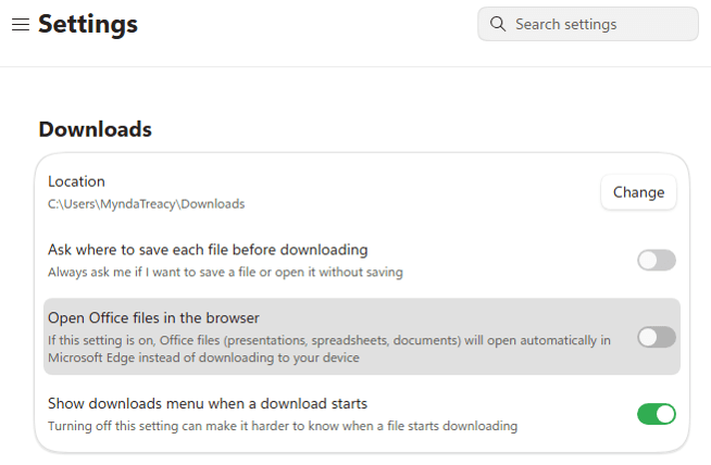 How to stop downloaded Office files from opening in Edge browser