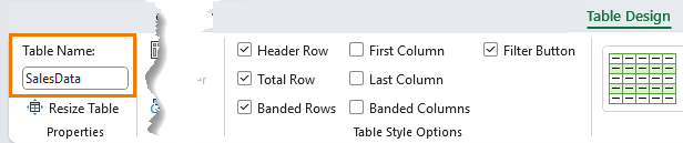 how to rename an Excel table?