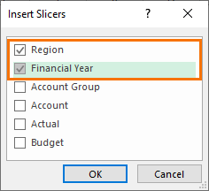add slicers for region and financial year