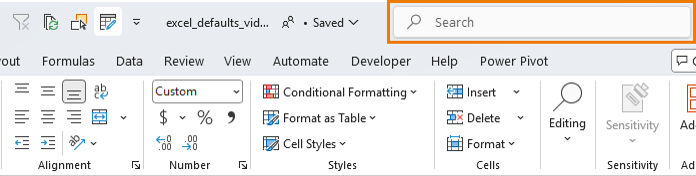 How to make the Microsoft Search box smaller in the Excel title bar