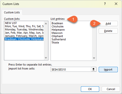 how to create custom lists in Excel?